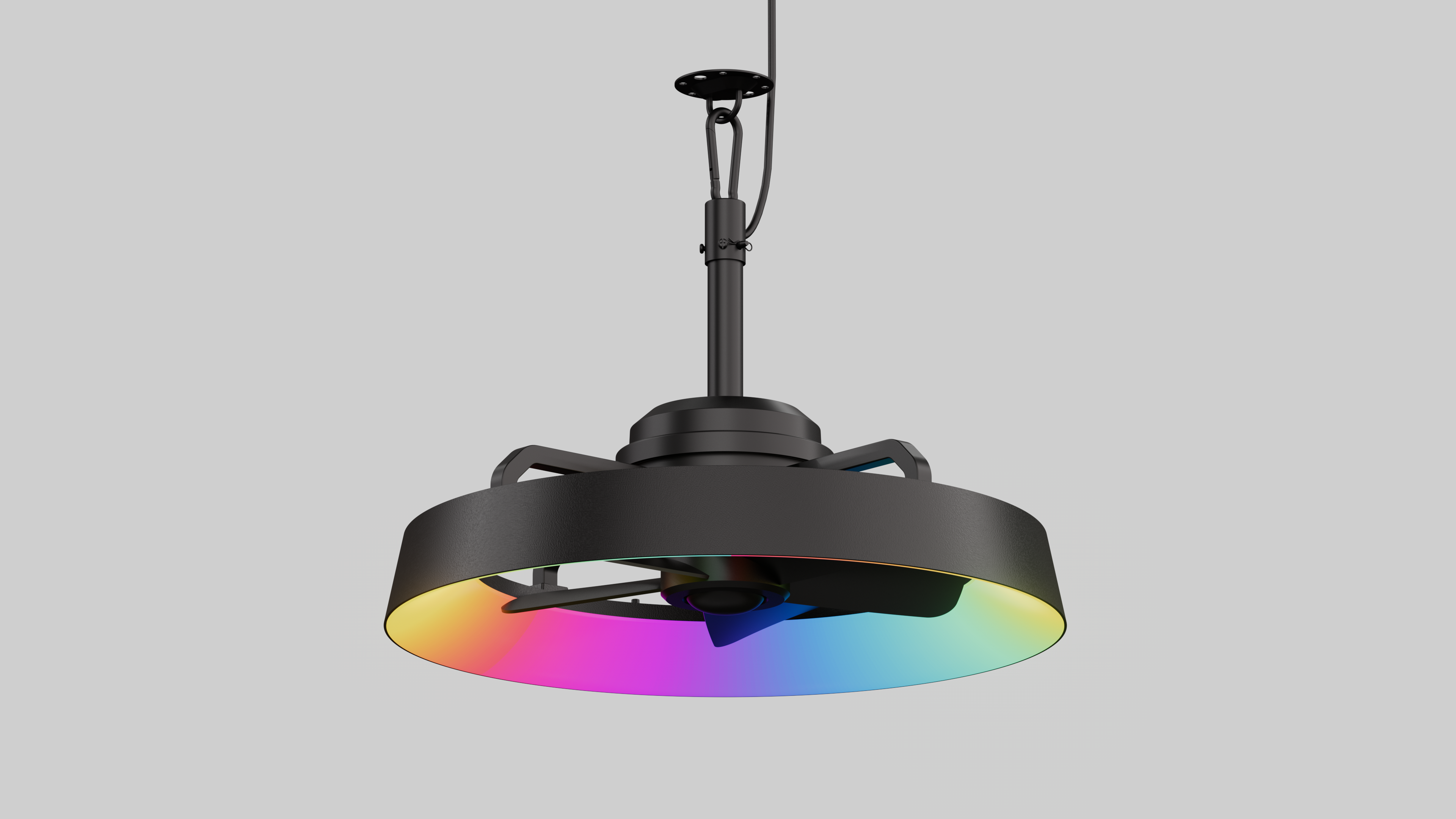 Modern black ceiling fan with ambient lighting presented by Huazhen